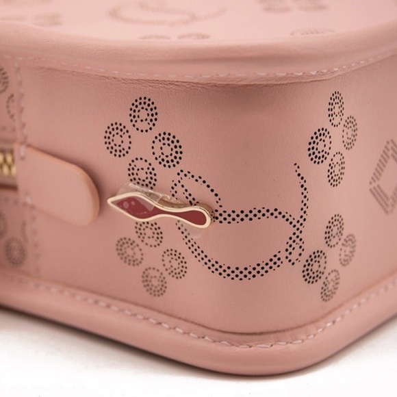 CHRISTIAN LOUBOUTIN RADIOLOUBI SMALL LEATHER CROSSBODY BAG PINK PERFORATED - Picture 12 of 12